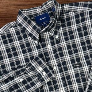 Faconnable Classique Men’s Black and Cream Plaid Button-Down Shirt. Large.